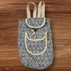 MMM Artesanias Woven Backpack Blue‎ White Drawstring Front Pocket